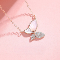 wholesale 925 Sterling Silver White Mother-of-Pearl Butterfly Necklace, New Women's Small Exclusive Design Sense Light Luxury Collarbone Chain for Girlfriend-White Mother-of-Pearl Butterfly Necklace (Copper Plated Rose Gold)