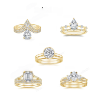 wholesale S925 Sterling Silver High-end Series Matching Rings Set, 1ct Moissanite V-shaped Wedding Bands, Exquisite Stackable Rings-1 carat round moissanite ring  US size 6 (China size 13)