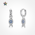 wholesale S925 Sterling Silver Cross-Border Hit Small Fish Design Blue Zircon Inlaid Women's Earrings Advanced Understated Luxury Wholesale-0-0
