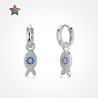 wholesale S925 Sterling Silver Cross-Border Hit Small Fish Design Blue Zircon Inlaid Women's Earrings Advanced Understated Luxury Wholesale-Gold DY110283-SG-BA 925 silver