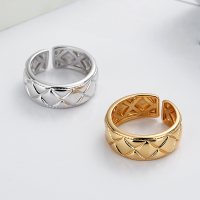 wholesale S925 Sterling Silver Irregular Diamond Pattern Wide Open Ring Retro Classic French Style Small Luxe Index Finger Ring for Women-DJ1019/Gold color Approx. 4.35g &gt; Opening adjustable