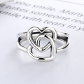 wholesale S925 double interlocking hearts ring, fashionable and trendy minimalist Korean-style ins vibe-0-1