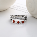 wholesale S925 Sterling Silver Cross Red Agate Dynamic Ring, Stylish and Versatile Internet Celebrity Trend Ring-0-1