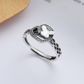 wholesale S925 Sterling Silver Retro Vintage Thai Silver Asymmetric 3D Butterfly Creative Open Heart Ring for Women-0-0