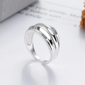 wholesale S925 silver trendy Japanese Korean concave-convex wave-shaped bold internet-famous design open adjustable ring-0-1