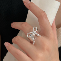 wholesale S925 Sterling Silver Korean-style Bow Ring for Women, Small and Niche, Luxurious Hollow Bow Band with a High-end Feel-Sterling silver