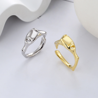 wholesale S925 Sterling Silver European and American Cross-Border Geometric Irregular Groove Ins Style Exaggerated Trendy Versatile Ring-DJ1176F/gold approx. 5.3g &gt; opening adjustable