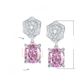 wholesale Metal material first, cloud with jewelry petite rose camellia inlaid pillow-shaped 8*8mm pink ice-cut high-carbon diamond earrings-0-5