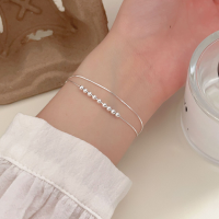 wholesale S925 Sterling Silver Snake Chain Bead Bracelet for Women, New Collection, Small Design, Luxury Minimalist Style, Elegant Wrist Accessory-Sterling silver (length 16+4CM)