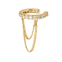 wholesale S925 Sterling Silver Single Row Zircon Double Layer Chain Tassel Ear Climber Earring-Single gold