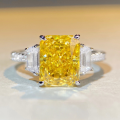 wholesale S925 silver trending live-streaming women's ring with yellow diamond princess square and zirconia,-0-0