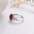 wholesale S925 Sterling Silver Retro Antique Coin Red Agate Blood Amber Stone Chinese Vintage Style Trendy Adjustable Ring for Women-0-2