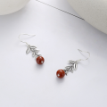 wholesale S925 Sterling Silver Vintage Pastoral Wheat Ear Long Red Agate Earrings, Ethnic Bohemian Style for Women-0-2