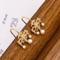 wholesale S925 Silver Plated 14K Gold Vintage Japanese-style Light Luxury Pearl Earrings-0-2