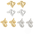 wholesale S925 Sterling Silver Geometric Smooth Double-layer Teardrop Heart Stud Earrings, Trendy Ins Minimalist-0-0