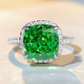 wholesale S925 Sterling Silver New Jewelry Emerald Green Full Diamond Square Wrap Women's Ring for Cross-Border Live Streaming European and American Style-0-0