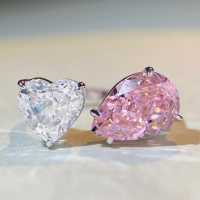 wholesale 925 Silver Adjustable Ring for Women, Small Niche Design, Luxury Style, Guochao Trend, Heart Shape, Ins Versatile, Pure Silver Does Not Fade-Pink Diamond-CBJZ180 Adjustable opening