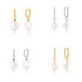 wholesale S925 Sterling Silver Baroque Irregular Pearl Zircon-studded Hoop Ear Clasp Earrings, Tiktok Style-0-0