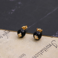 wholesale S925 silver plated 14k gold French vintage minimalist luxury pearl/black onyx earrings-0-6