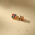 wholesale Gold-plated 925 Ancient Silver Fittings, Enameled Four-Sided Through-Hole Color Gradient Peach Blossom Spacer Beads for DIY Bracelet Weaving Accessories-0-17
