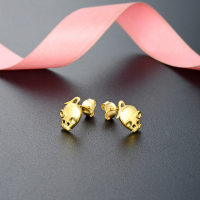 wholesale Metal: S925 Sterling Silver Cute and small golden mouse stud earrings for women, new Chinese zodiac animal earring accessory-Mouse Earrings-with Plastic Earplugs 925 Silver