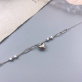 wholesale S925 Sterling Silver Fashion Ins Style Patchwork Three-Dimensional Heart Minimalist Silver Bracelet, Small and Exquisite Temperament Versatile Peach Heart Accessory-0-3