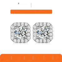 wholesale S925 Silver Cubic Zirconia Stud Earrings, Large and Sparkly, Light Luxury Style, Women's Best-Seller, Amazon Hot Item-Platinum>0.3 carat*2