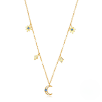 wholesale S925 Sterling Silver Adjustable Stackable Star And Moon Opal Necklace And Ring Set-Gold-Necklace 925 Silver