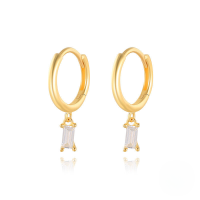wholesale S925 Sterling Silver French Baguette Earrings With Zirconia,。-Gold-white zircon