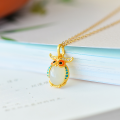 wholesale 925 silver gold-plated cold enamel owl pendant necklace with Hetian jade for stylish commuting, a personalized gift for your girlfriend-0-8
