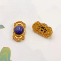 wholesale S925 gold-plated silver metal, natural Charoite round platform hand tag, spacer beads accessories, bracelet necklace DIY semi-finished products-0-1