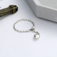 wholesale S925 Sterling Silver Ins-style Simple Chain Adjustable Ring with Heart Tassel Pendant Creative Ring for Third Finger-YFJ409/approx. 1.13g Adjustable opening