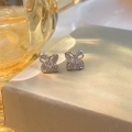 wholesale S925 Sterling Silver Fashion Four-Leaf Flower Stud Earrings for Women, Small and Minimalist Design, Luxury High-End Zircon Earrings-0-2