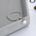 wholesale S925 Sterling Silver Ins-style Simple Chain Adjustable Ring with Heart Tassel Pendant Creative Ring for Third Finger-0-2