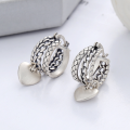 wholesale S925 Sterling Silver Korean-style Vintage Matte Woven Chain Geometric Small Heart Pendant Earrings for Women-0-2