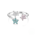 wholesale S925 Sterling Silver Japanese-style High-end Zircon-inlaid Ring With Korean-inspired Design Featuring Zircon Heart Petal Open Adjustable Index Finger-0-15
