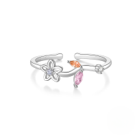 wholesale S925 Sterling Silver Japanese-style High-end Zircon-inlaid Ring With Korean-inspired Design Featuring Zircon Heart Petal Open Adjustable Index Finger-Style 7 Adjustable opening