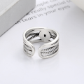 wholesale S925 Sterling Silver Wide Version Yongzheng Tongbao Twist Irregular Crossover Open Ring Literary National Style Ring-0-2