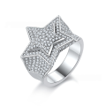 wholesale 925 Sterling Silver European and American Hip Hop D Color VVS Moissanite Five-Point Star Ring Men's Band Ins Fashion Trend Full Diamond-0-6