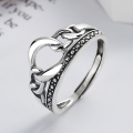 wholesale S925 Sterling Silver Vintage Thai Silver Distressed Trendy Geometric Openwork Chain Ring for Men and Women-0-1