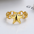 wholesale S925 Sterling Silver Korean Dongdaemun Minimalist Style Chain-linked Star Design Open Adjustable Ring for Women-0-2
