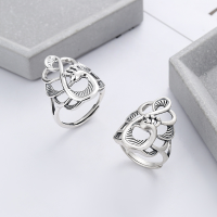 wholesale S925 Sterling Silver Vintage Palace Ethnic Style Openwork Wide "Phoenix Arrival" Auspicious Meaning Adjustable Ring-767FJ/aged about 5.6g Adjustable opening