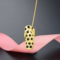 wholesale S925 Silver Creative Design Leopard Print Slipper Pendant Exaggerated European American Drip Enamel Collarbone Chain Fashion Necklace for Women-Single pendant - without chain 925 silver