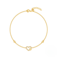 wholesale S925 Sterling Silver Hollow-out Zircon Inlaid Heart Bracelet, A Trendy And Versatile Forest-style Accessory-Gold 925 silver