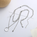wholesale S925 Sterling Silver Women's Necklace with Small Pendant Design, Double Layer Fringe, Hollow English Round Pendant, and T Letter-0-1