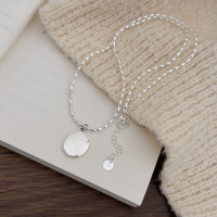 wholesale 925 Sterling Silver Oval Pendant English Letter Necklace for Women, KoreanIns Style Millet Grain Collarbone Chain-Pure silver (length 40+5CM)