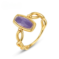 wholesale Metal material first, Japanese light luxury lapis lazuli and rose quartz reversible ring for women, vintage style, can be worn as a pendant, multi-functional ring-Green Quartz No. 10