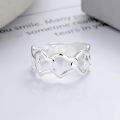 wholesale S925 Sterling Silver Cross-border Ins Minimalist Geometric Matching Open-ended Interlocking Hearts Ring-0-0