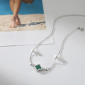 wholesale 925 Sterling Silver Synthetic Malachite Four-Leaf Clover Anklet with Pearl for Girls, High-End Sense Bead-0-3