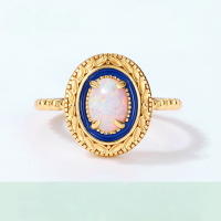 wholesale S925 Silver Vintage Style Low-Temperature Enamel Opal Classic Leaf Pattern Adjustable Ring for Women Wholesale-Synthetic Opal Adjustable opening